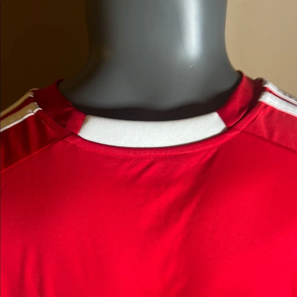 Adidas ATS Dry Red White Men’s Three Striped Logo Short-Sleeve Shirt Size Medium - Picture 6 of 9